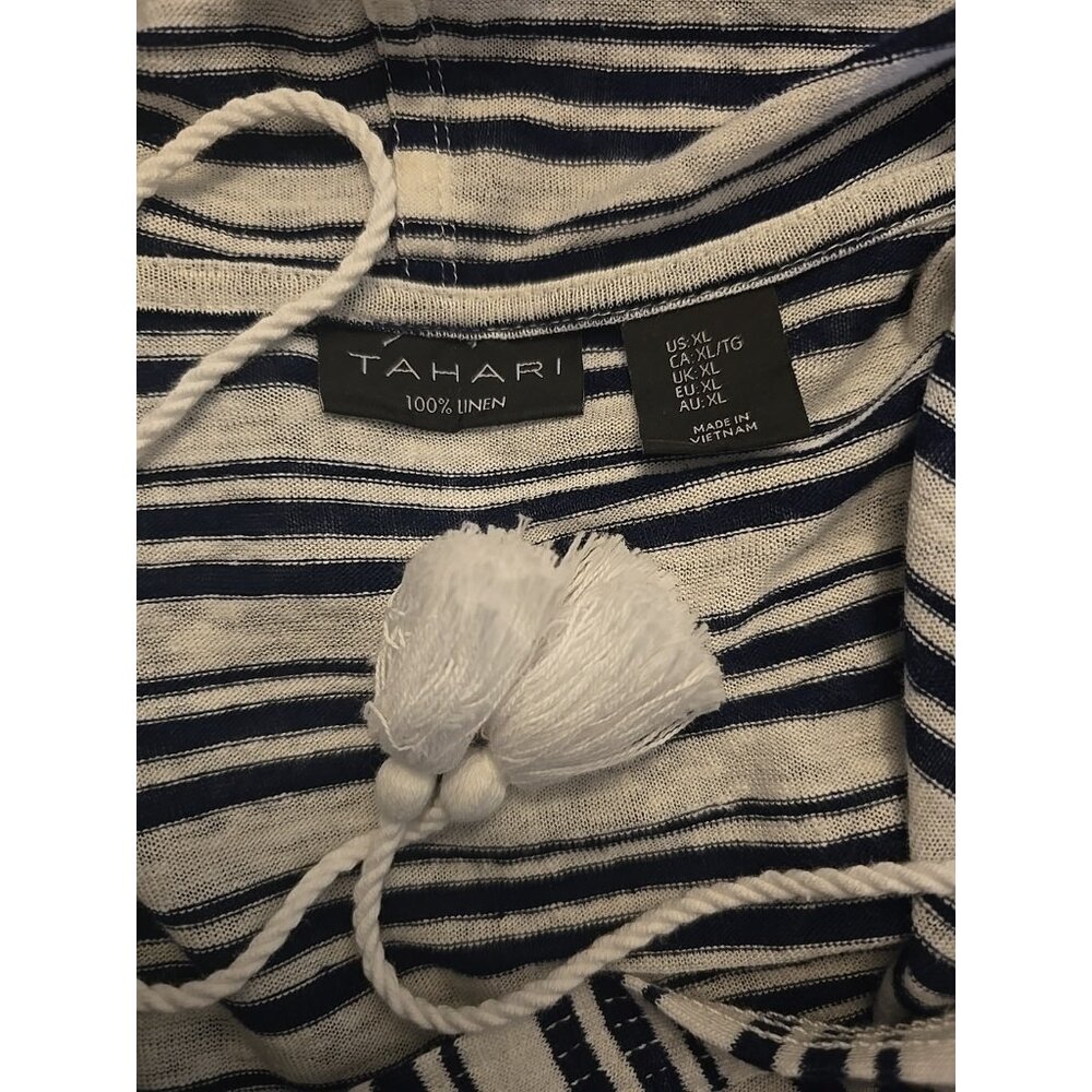 Tahari Linen Pullover Hoodie Nautical Striped XL NEW KNIT Shirt Womens Bohemian - Picture 9 of 9